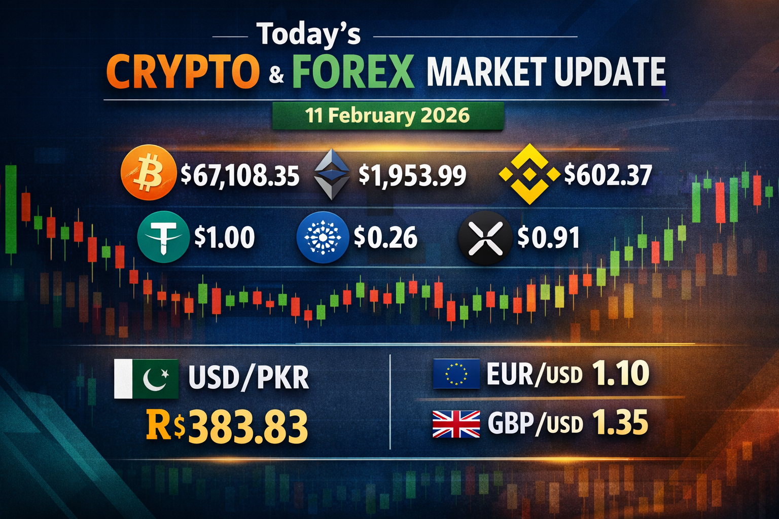 Crypto and Forex Market Update: BTC, ETH, BNB, USDT, XRP, ADA, DOGE and USD/PKR rates on 11 February 2026