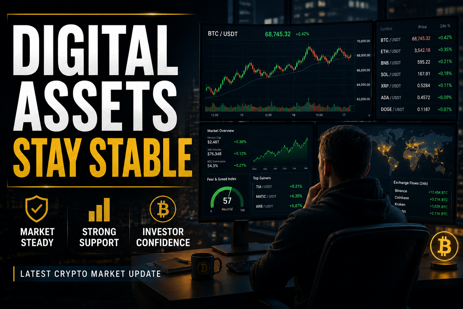 digital assets stable as crypto traders monitor market momentum today